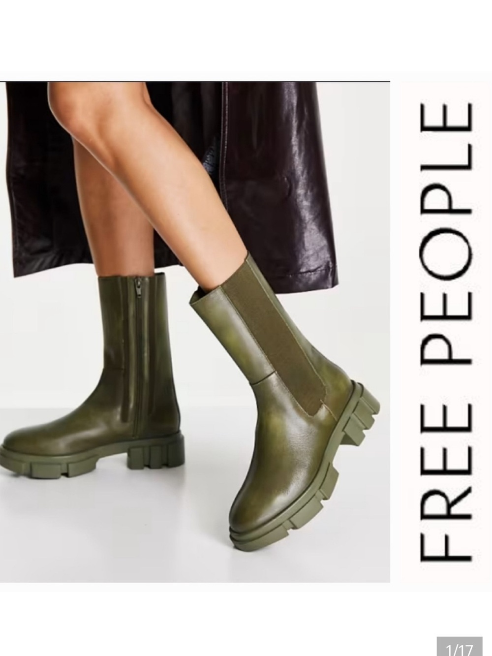 FREE PEOPLE Brooks Lug Sole Chelsea Boot Green Military Moss Women's Sz 6.5/37.5
